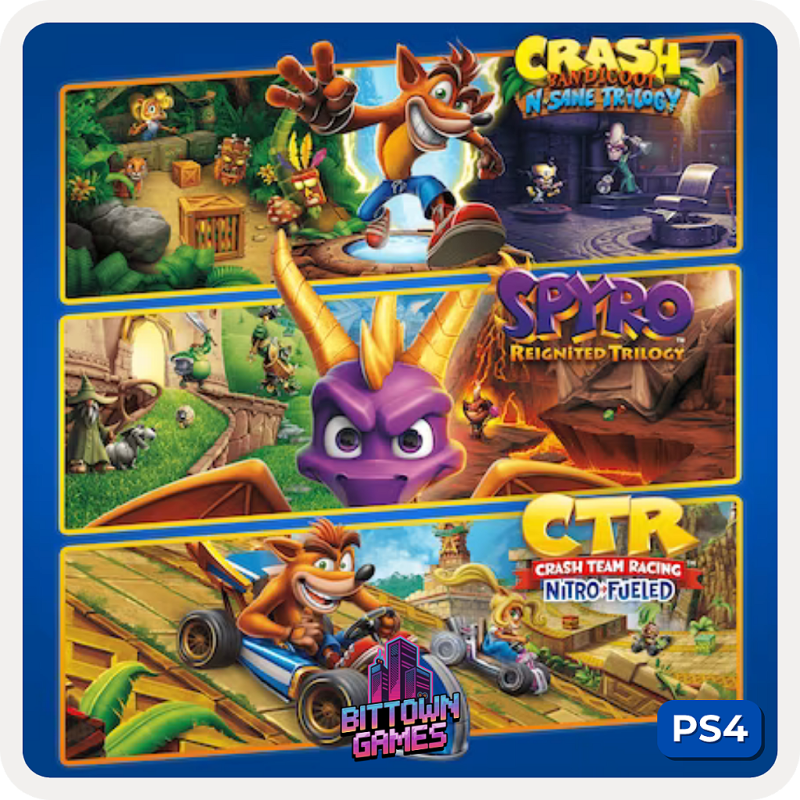 Pacote Triplo Crash + Spyro + Crash Team Racing PS4 Mídia Digital