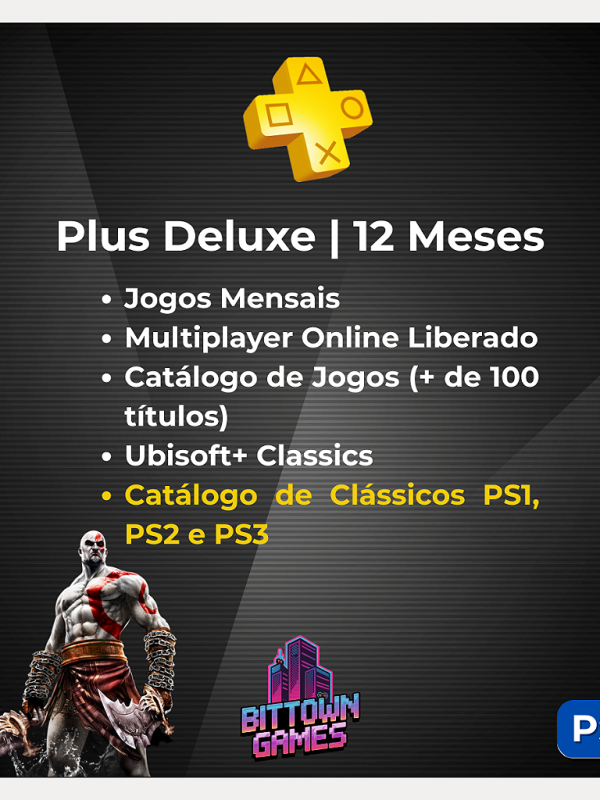 PSN Plus Deluxe 12 Meses PS4 Primária Mídia Digital